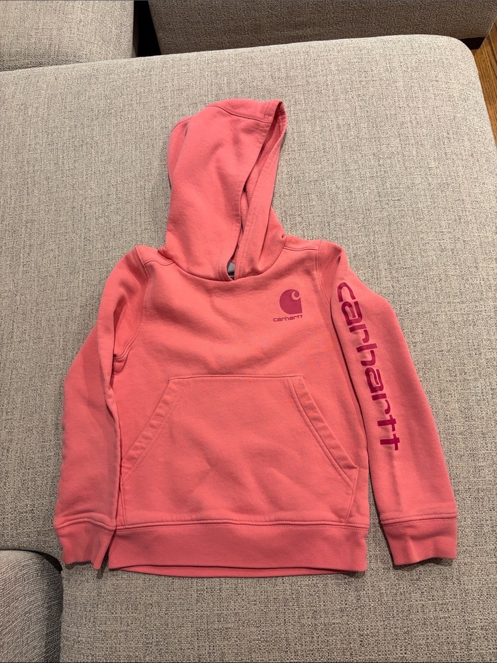 Carhartt Girls Pink Hoodie with Sleeve Logo